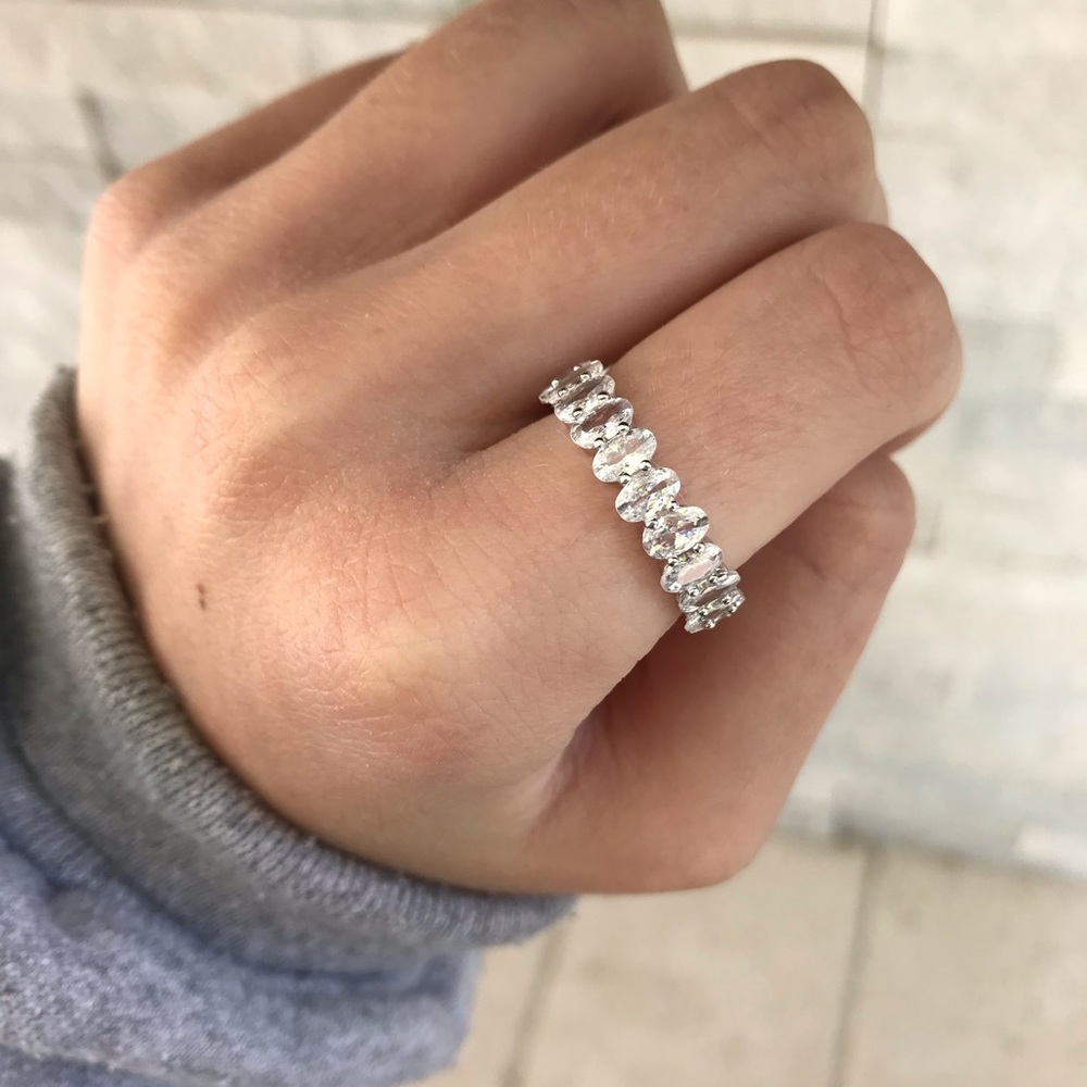 .925 Sterling Silver Oval CZ Eternity Band Ring
